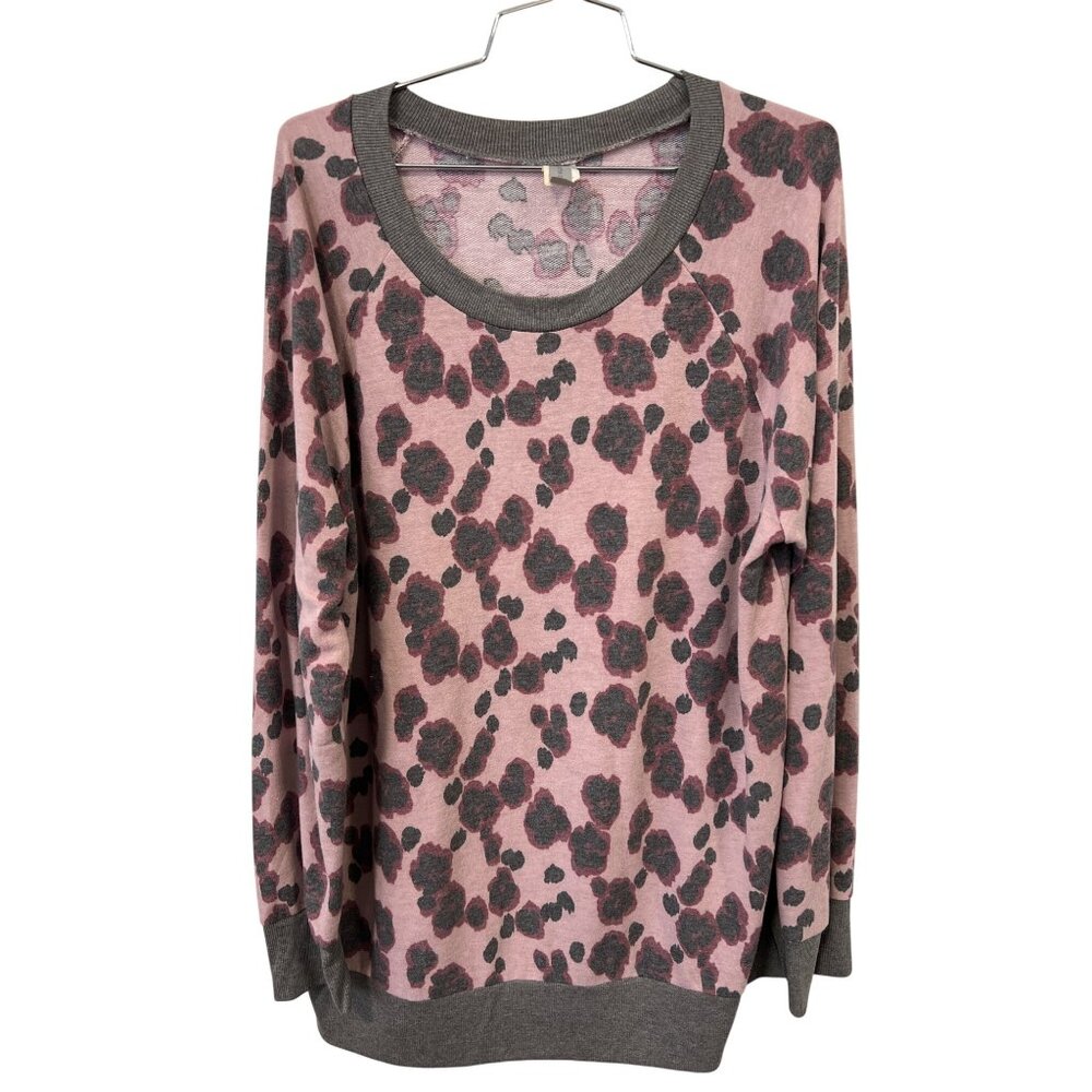 Honeyme Curvy Floral Pullover Sweater Womens XL Pink Gray Loungewear Cozy Knit